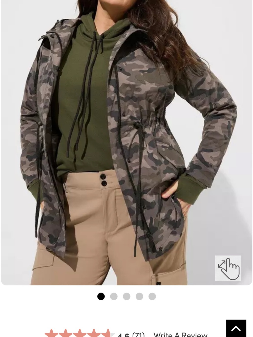 torrid Olive & Gray Camo Drawstring Anorak Jacket